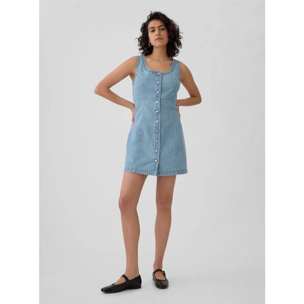 Gap Heritage Denim Jean Mini Dress Sleeveless Size XL Light Wash
